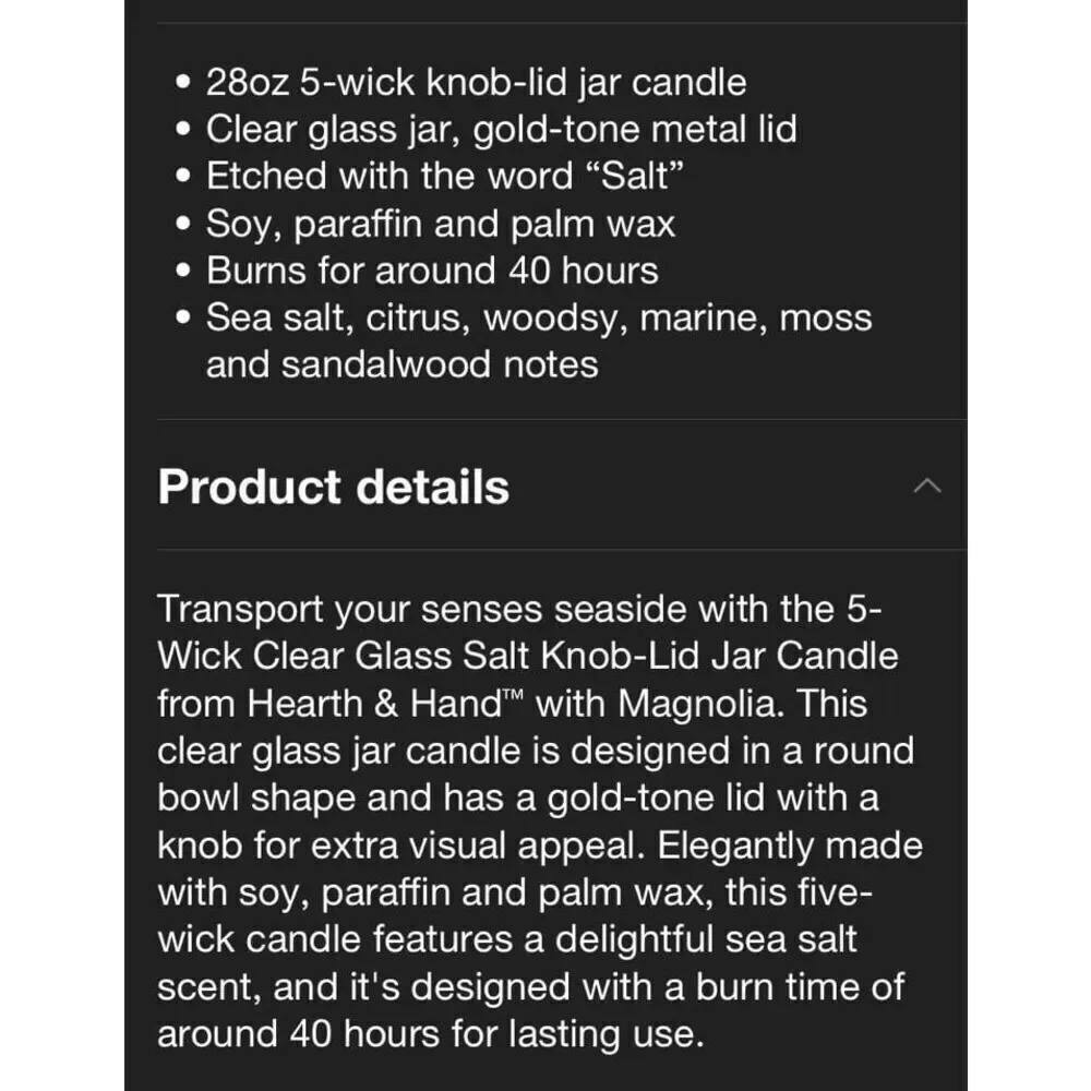 Hearth & Hand Sea Salt 28 ounce Candle